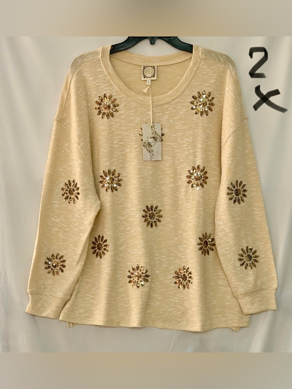 Cream Floral Sequin Embellished Sweatshirt - Unknown Brand